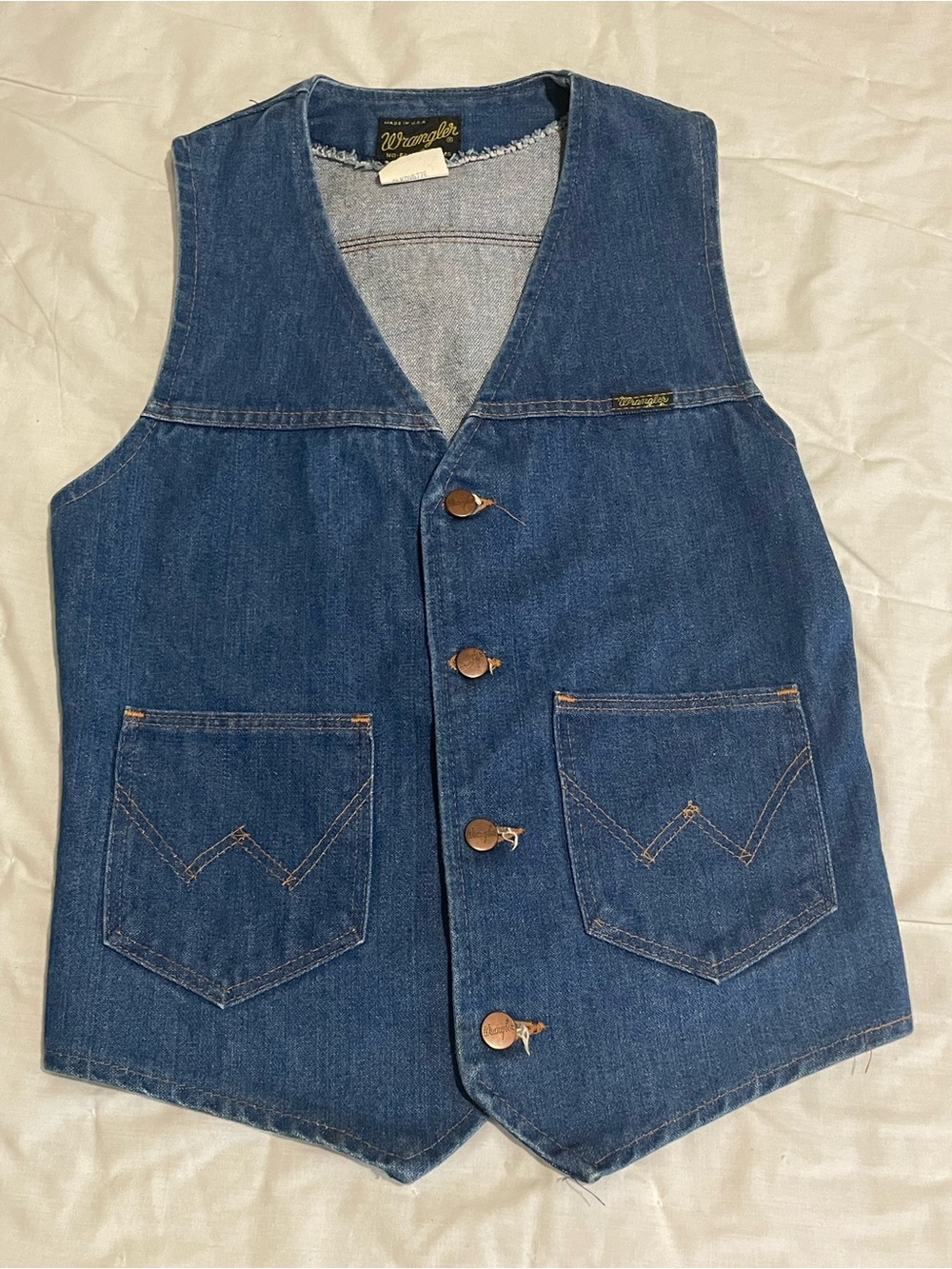 Vintage Wrangler Denim Vest USA No Fault Denims Mens Small Western